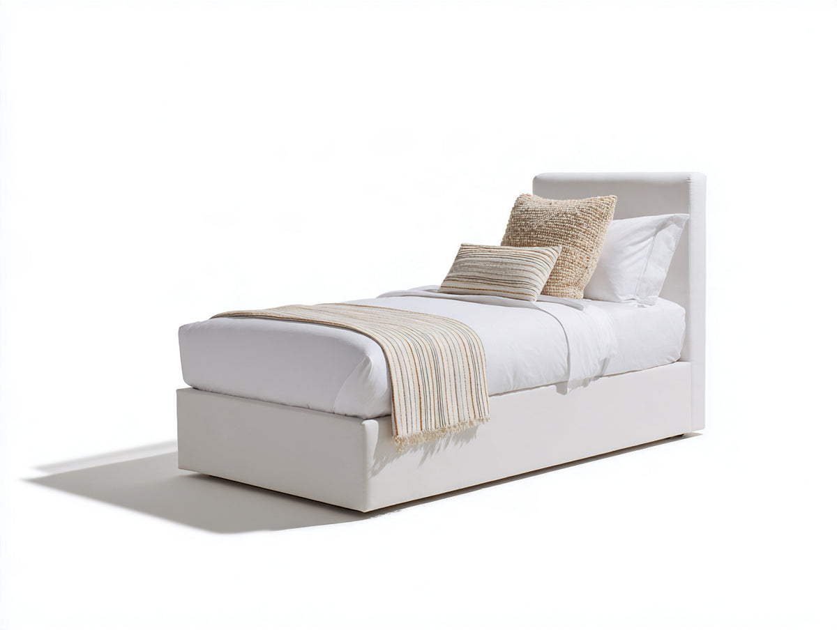 Cama individual tapizada 205 x 105 x 102 cm - Blanco - Cabecero acolchado y diseño minimalista