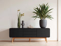 Mueble recibidor de madera de ingeniería 180x45x80 cm - Negro y madera natural - 2 puertas y 3 cajones