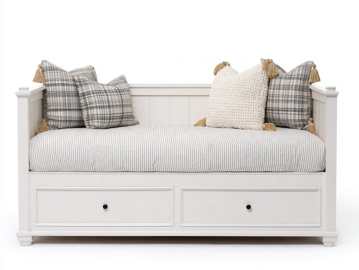 Sofá cama 190x90x88 cm - blanco - estructura con respaldo panelado y 2 cajones integrados