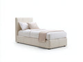 Cama individual tapizada 205 x 100 x 115 cm - beige y negro - diseño moderno con cabecero acolchado