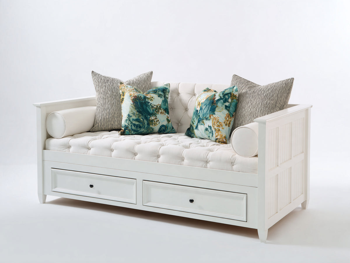 Sofá cama de madera 208x102x92 cm - blanco - diseño tipo diván con 2 cajones de almacenamiento