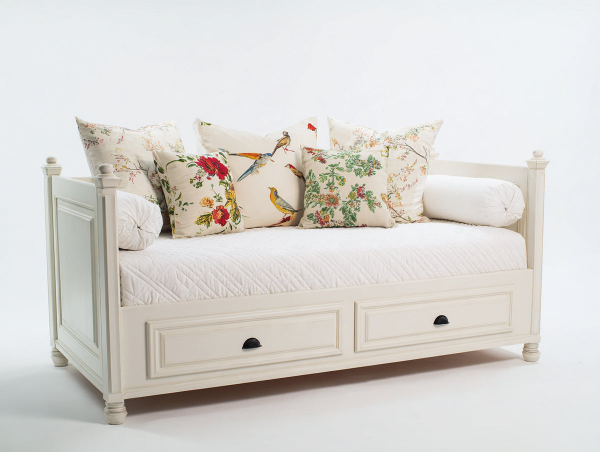 Sofá cama de madera 205 x 100 x 95 cm - Blanco - Diseño clásico con 2 cajones inferiores