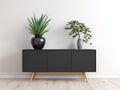 Mueble recibidor de 3 puertas 160 x 42 x 78 cm - negro y marrón claro - diseño moderno con almacenamiento cerrado