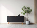 Mueble recibidor 160x40x75 cm - negro y madera - diseño moderno con 3 puertas y patas elevadas