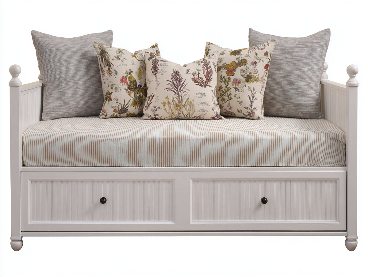 Sofá cama de madera 205x100x92 cm - blanco - diseño tipo diván con 2 cajones de almacenamiento
