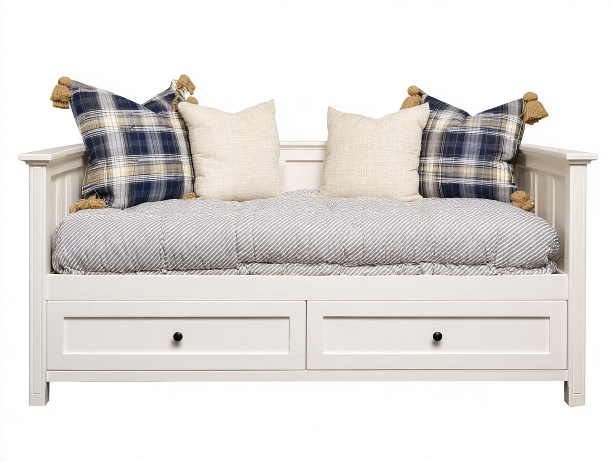Sofá cama 190x90x85 cm - blanco - estructura con respaldo lateral y 2 cajones integrados
