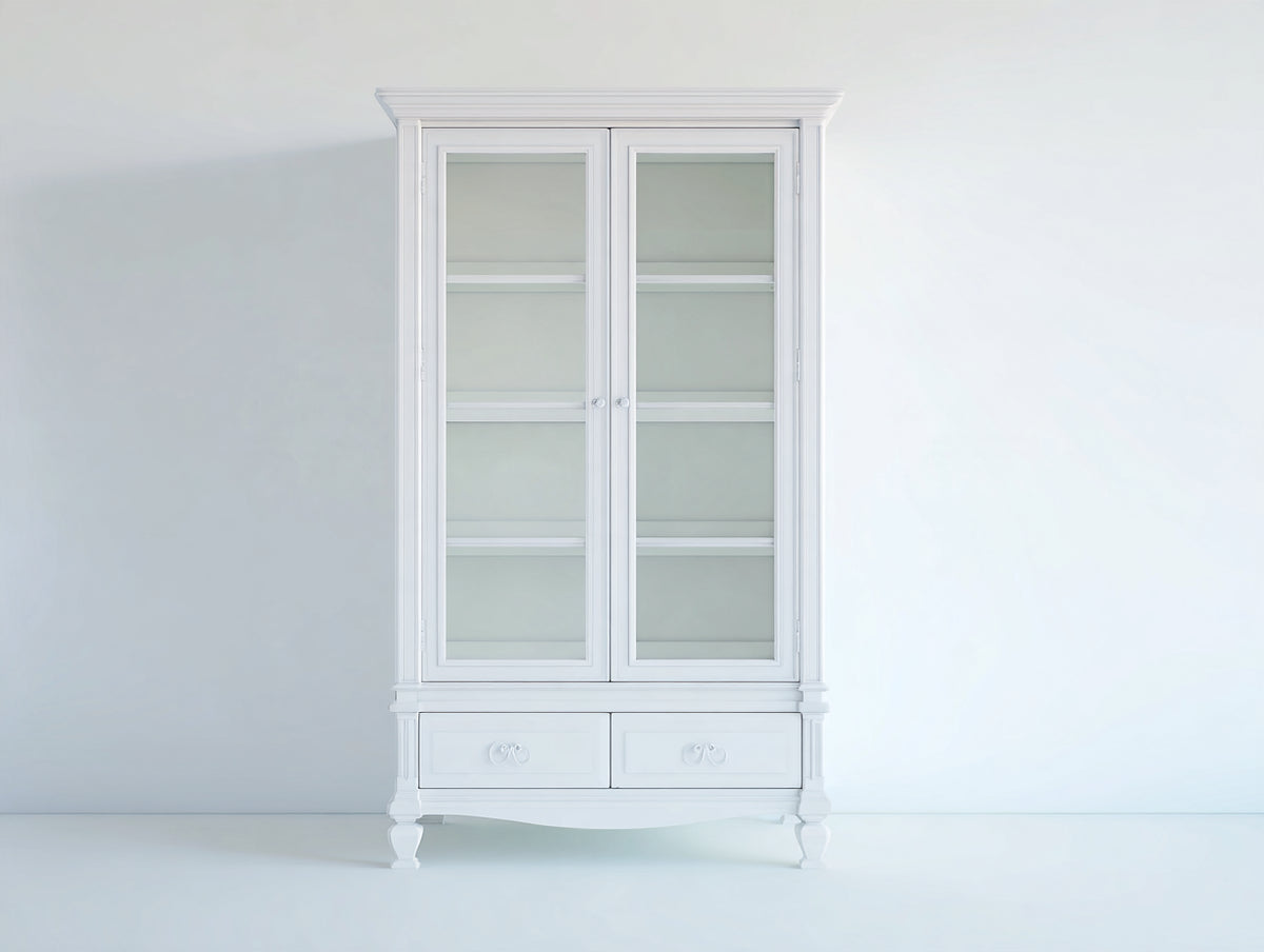 Estantería 100x45x190 cm - blanco - con 2 puertas de vidrio y 2 cajones integrados