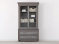 Estantería de madera de ingeniería 100x45x190 cm - Gris envejecido y plateado - 2 puertas 4 niveles y 2 cajones