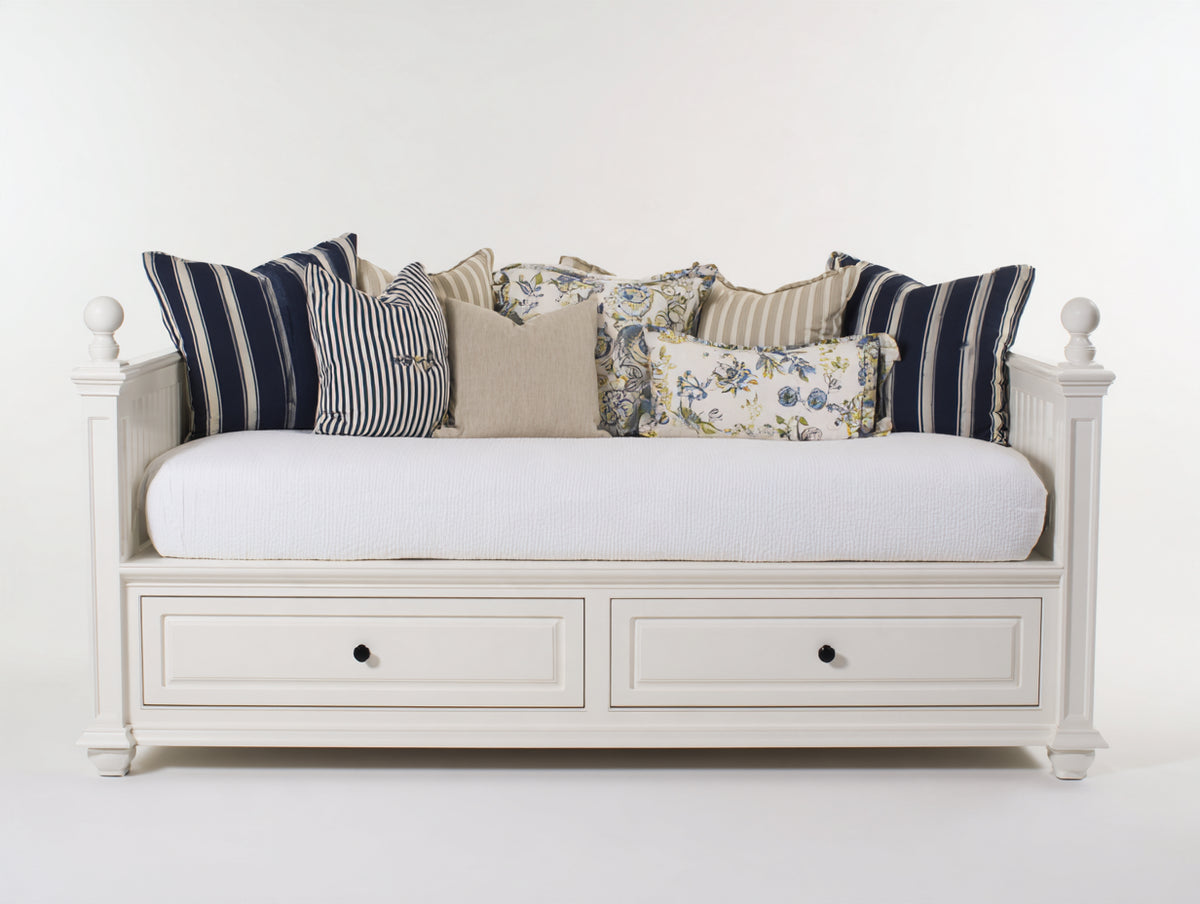 Sofá cama de madera de ingeniería con 2 cajones 200x100x95 cm - Blanco roto y negro - Diseño clásico con almacenaje