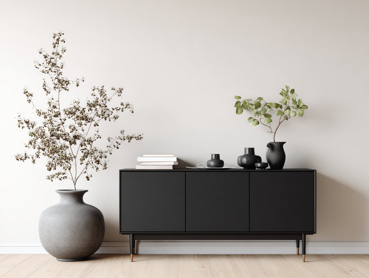Mueble recibidor de 3 puertas 150 x 40 x 80 cm - negro y dorado - diseño moderno con almacenamiento cerrado