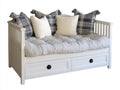 Sofá cama 190x90x88 cm - blanco - estructura con laterales de listones y 2 cajones integrados
