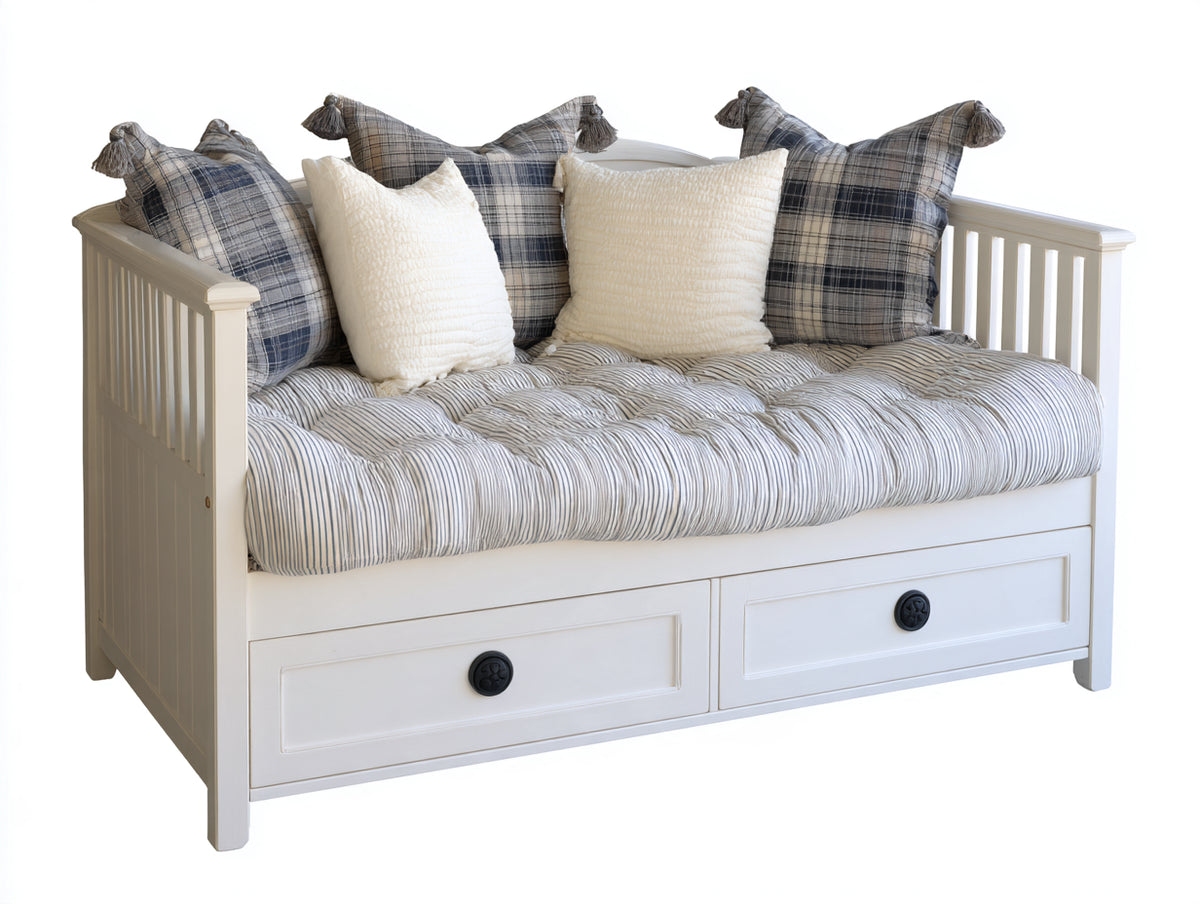 Sofá cama 190x90x88 cm - blanco - estructura con laterales de listones y 2 cajones integrados