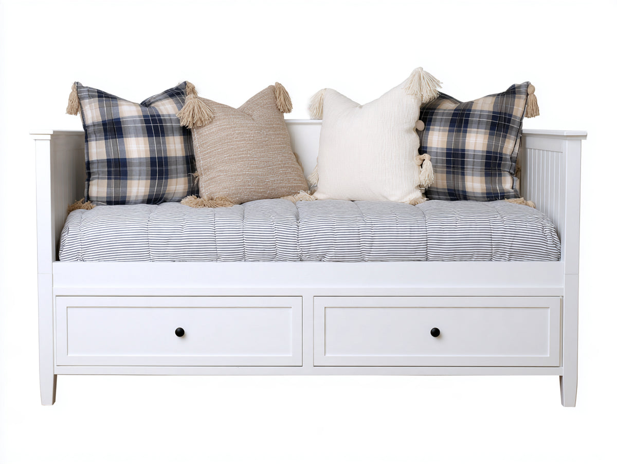 Sofá cama de madera de ingeniería con 2 cajones 200x100x90 cm - Blanco y negro - Diseño multifuncional con almacenaje