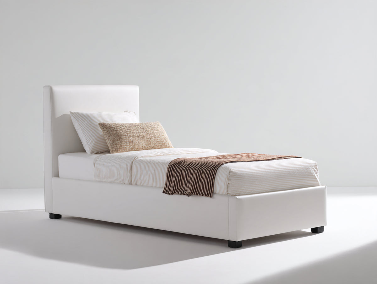 Cama individual tapizada 205 x 105 x 105 cm - Blanco - Cabecero acolchado de diseño moderno