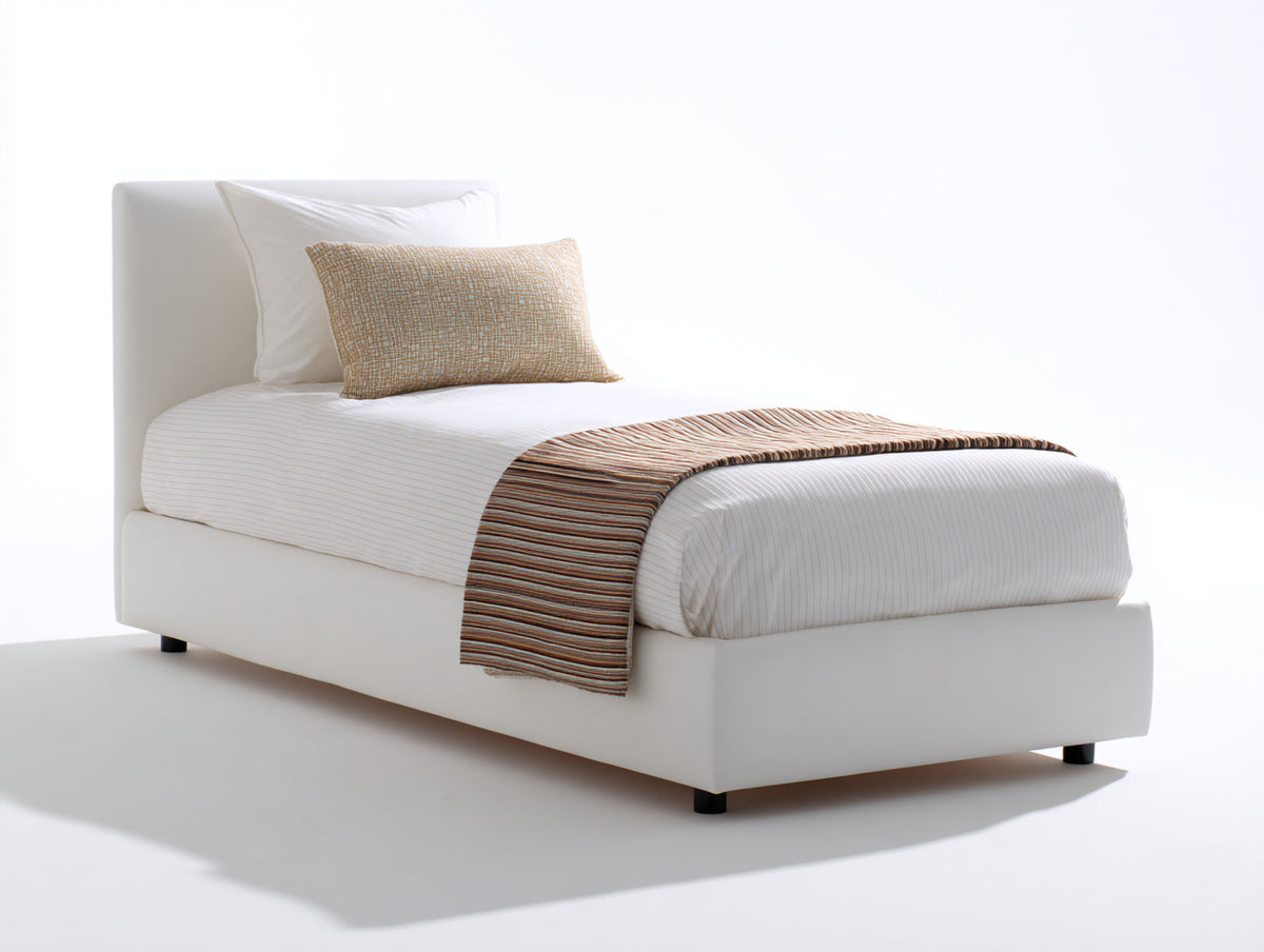 Cama individual tapizada 205 x 100 x 105 cm - blanco y negro - diseño moderno con cabecero acolchado