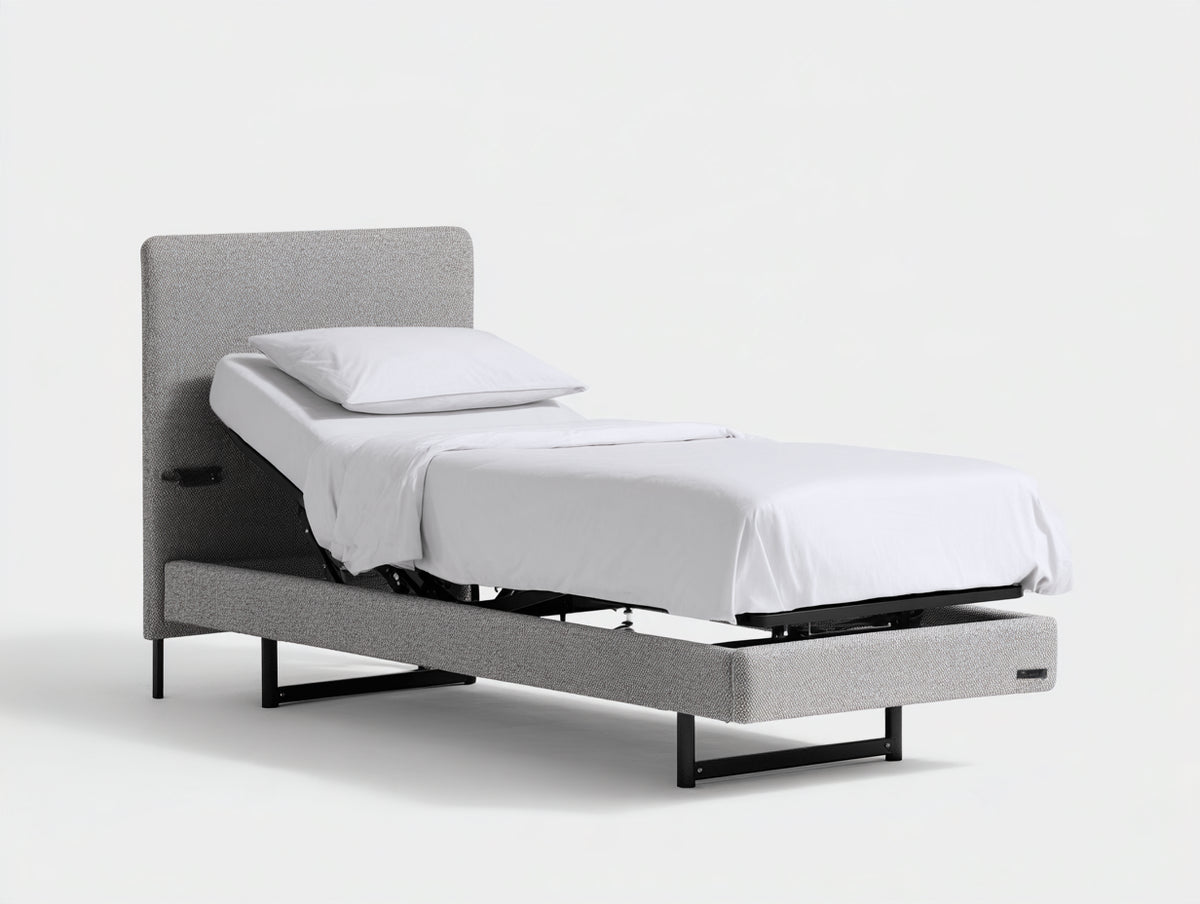 Cama individual 200x100x115 cm - gris claro - estructura tapizada con somier articulado y diseño moderno