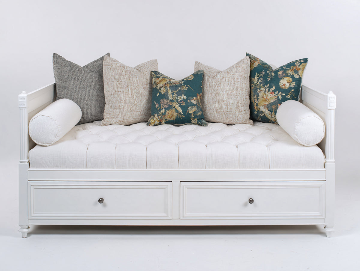Sofá cama de madera 205 x 100 x 95 cm - Blanco - Diseño clásico con 2 cajones inferiores