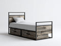 Cama individual 200x100x120 cm - madera envejecida y negro - estructura con 2 cajones y diseño industrial