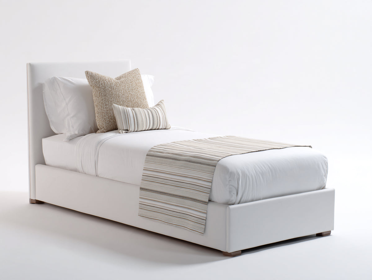 Cama individual tapizada 205x105x110 cm - blanco - cabecero alto y diseño minimalista