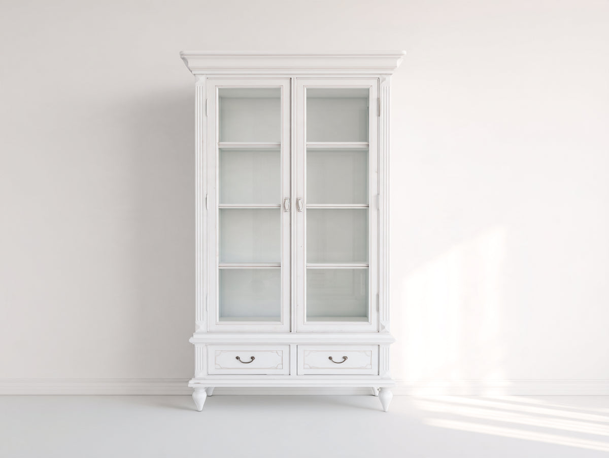 Estantería de 2 puertas y 2 cajones 100 x 45 x 190 cm - blanco y negro - diseño clásico con puertas de vidrio