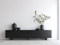 Mueble recibidor 200x45x75 cm - negro - diseño bajo con 4 puertas y estilo moderno