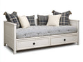 Sofá cama de madera 210x102x90 cm - blanco envejecido - diseño tipo diván con 2 cajones de almacenamiento