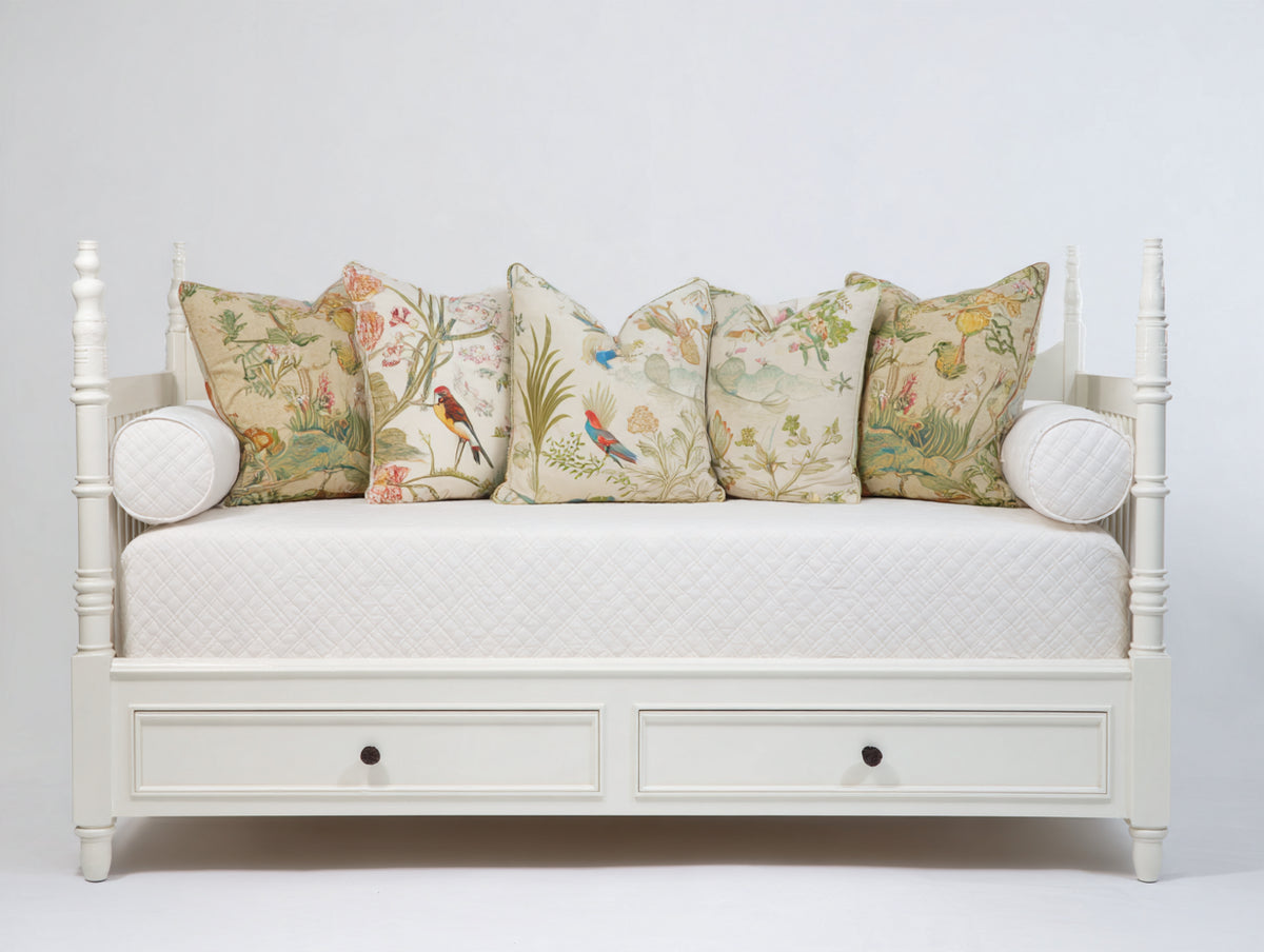 Sofá cama de madera 205 x 100 x 96 cm - Blanco - Diseño clásico con 2 cajones inferiores