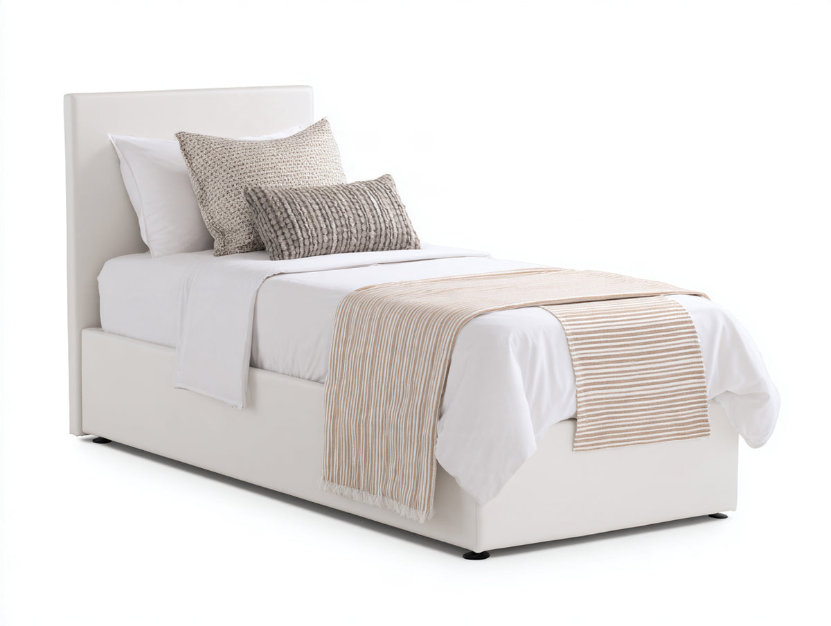 Cama individual tapizada en cuero sintético 200x100x105 cm - Blanco y negro - Cabecero alto y diseño moderno