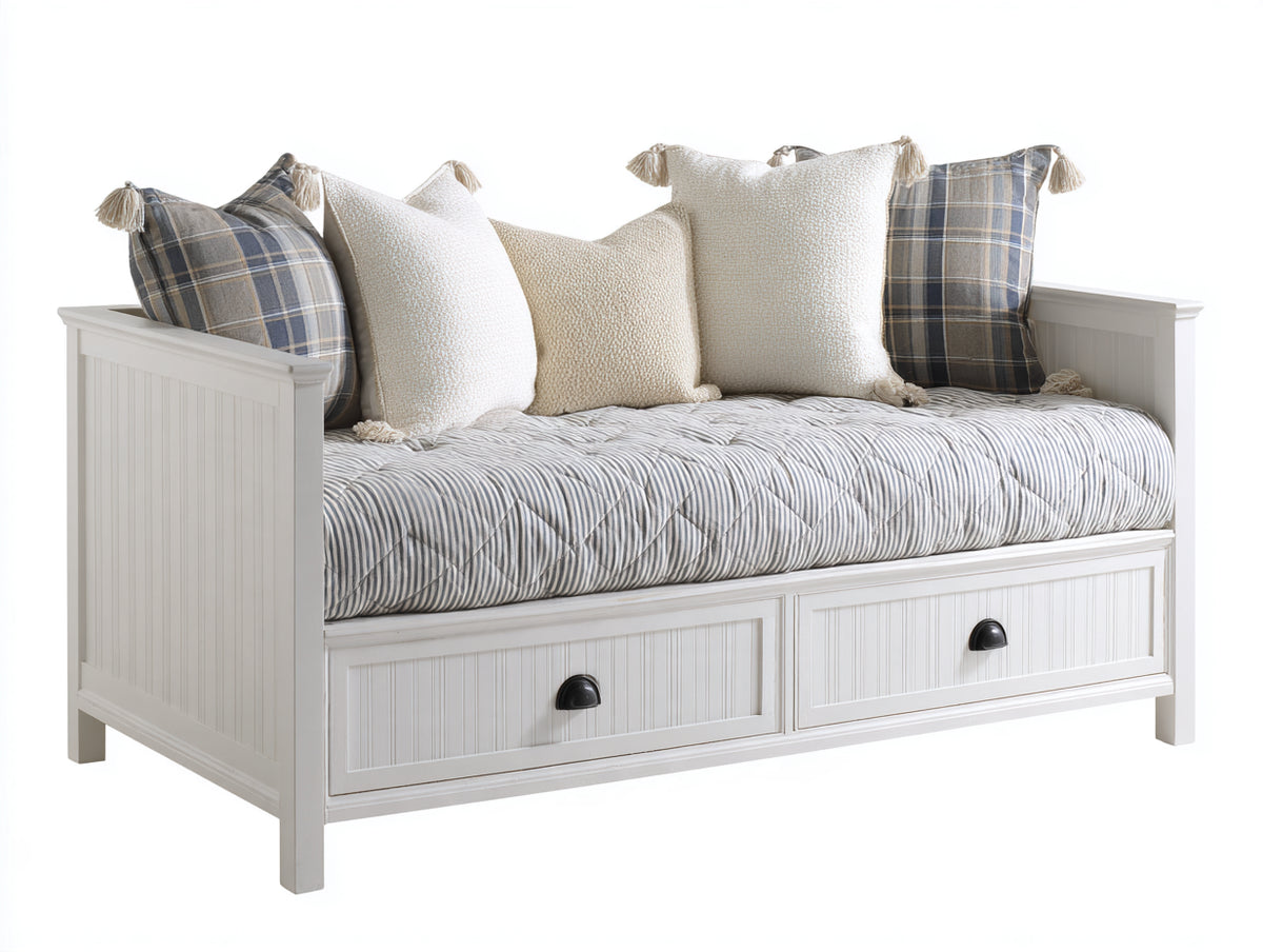 Sofá cama de madera 205 x 100 x 92 cm - Blanco - Diseño clásico con 2 cajones de almacenamiento