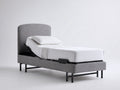 Cama individual tapizada 205 x 100 x 115 cm - gris y negro - diseño moderno con base elevable y cabecero redondeado