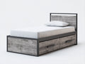 Cama individual con 2 cajones madera de ingeniería y metal 200x100x110 cm - Gris envejecido y negro - Diseño industrial con almacenaje