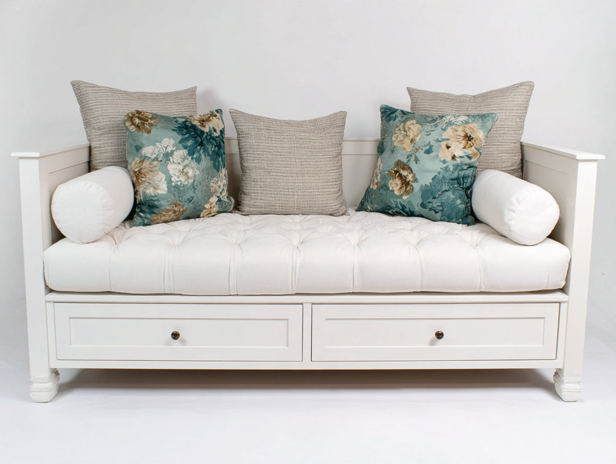 Sofá cama de madera de ingeniería con 2 cajones 200x100x90 cm - Blanco y bronce - Diseño clásico con almacenaje
