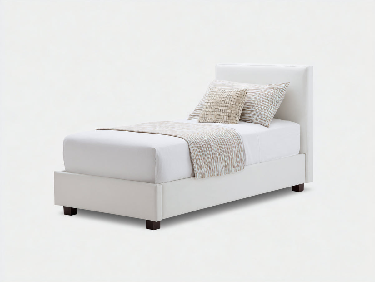 Cama individual tapizada 205x105x105 cm - blanco - cabecero acolchado y patas de madera